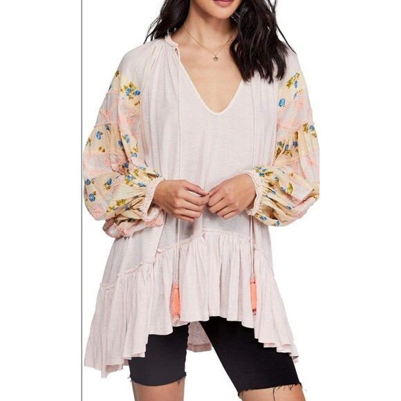 Free People Women Mix It Up Mini Tunic Dress XS Floral Boho Romantic Hippie - Picture 14 of 14